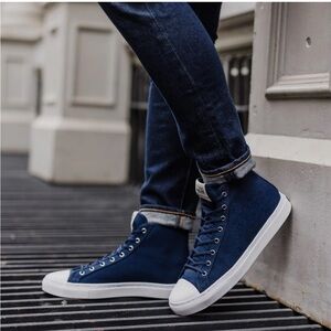 Nothing New Men’s Classic High Top Sneakers in Navy Blue x White, Size 10